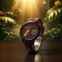 PTI (Pakistan Tehreek-E-Insaf) Themed Analog Wrist Watch: Brown Band & Dial With Bat And Flag Emblems