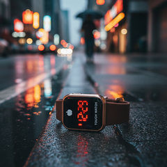 Brown Silicone Strap Touch LED Digital Watch Featuring Modern Display With Comfortable Fit