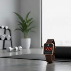 Brown Silicone Strap Touch LED Digital Watch Featuring Modern Display With Comfortable Fit