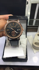 Police Watch – Elegant Design With Date Display | Leather Strap | Quartz Movement | Water Resistant - Black Strap With Black Dial