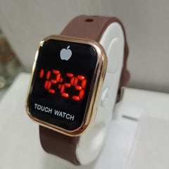 Brown Silicone Strap Touch LED Digital Watch Featuring Modern Display With Comfortable Fit
