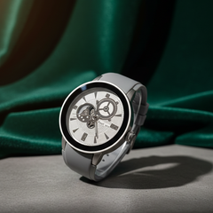 Best Win" Men's [Or Unisex] Automatic Mechanical Wristwatch - Silver Skeleton Dial, Grey Leather Strap, And Visible Gear Movement - Day-To-Day Elegance And Timepiece Sophistication